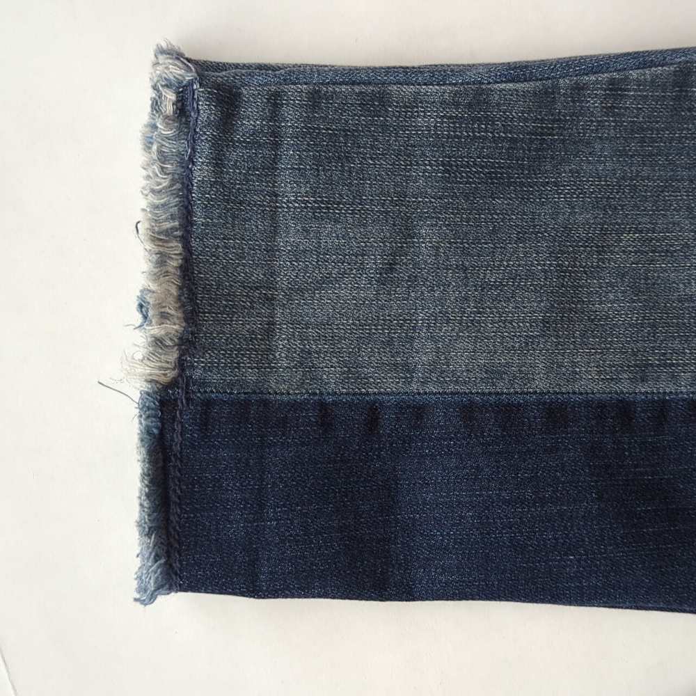 INC Patchwork Regular Fit Skinny Leg Raw Hem Distressed Denim Jeans 8 Blue - Picture 14 of 16